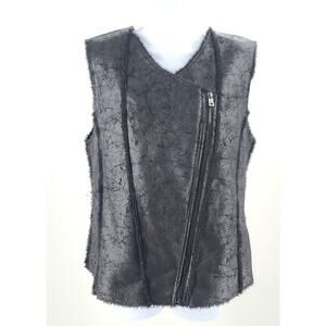 Marc New York women's distressed faux leather & fur vest black Sz Large Mob Wife